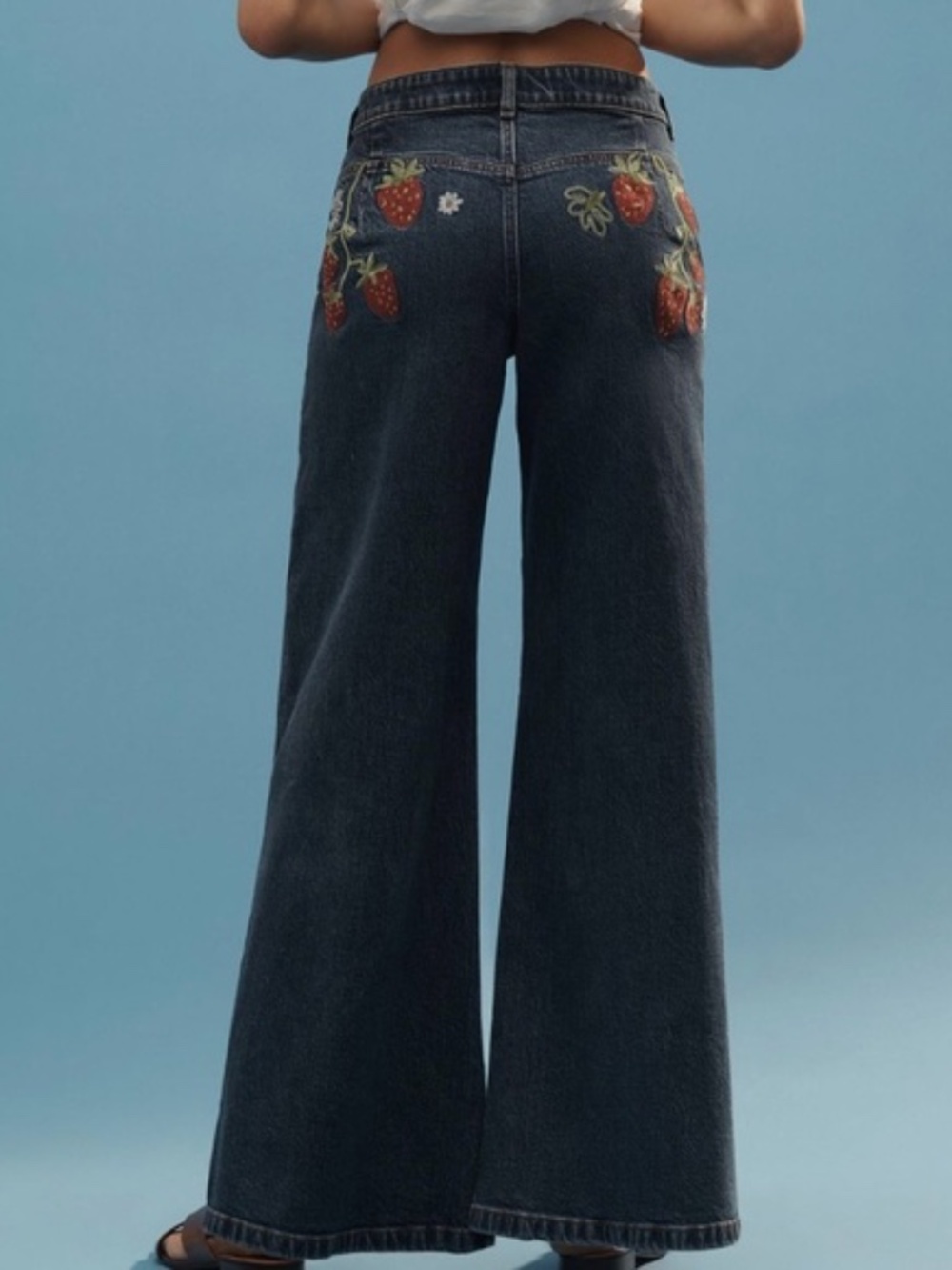 Anthropologie Maeve High Rise Wide Leg Strawberry Jeans